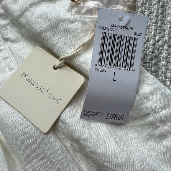 Magaschoni White 100% Linen Paperbag Shorts Women’s Size Large - Picture 7 of 8
